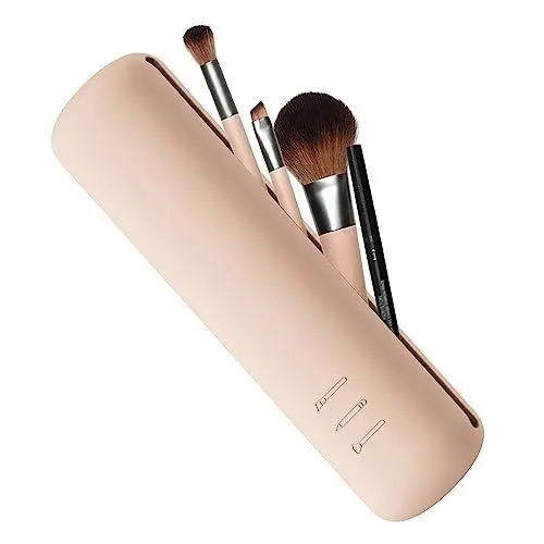 Produktbild: FVION Reise-Make-Up-Pinselhalter, Kosmetik Organizer aus Silikon, Portable Reise Make Up Pinsel Tasche, Travel Makeup Brush Holder (Khaki)