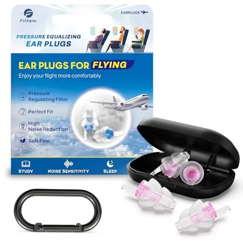 Produktbild: Fvttaow Ohrstöpsel Flugzeuge 2 Paar, Druckausgleich & Schmerzfreies Fliegen Ohrenstöpsel, Gehörschutz Ohrstöpsel für Flug, Reisen - Wiederverwendbar fly Ear Plugs, 25dB Geräuschminderung, 2 Größen