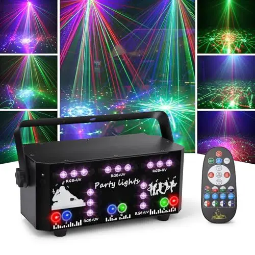 Produktbild: Fwiull Discolicht Partylicht mit Fernbedienung, DMX Musikgesteuert Disco Licht Party Lichter mit Stroboskop, DJ Projektor Lichter RGB LED Party Lampe für Halloween Weihnachten Klub (WRSL23)
