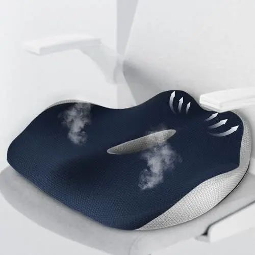 Produktbild: Fwiull Orthopädisches Sitzkissen, Steißbein-Entlastung Sitzkissen für Bürostühle, Rollstuhl, Auto, Dunkelblau, Memory-Schaum-Sitzkissen, Ergonomisches Loch&U-förmiges Design, Hüftformung (dunkelblau)