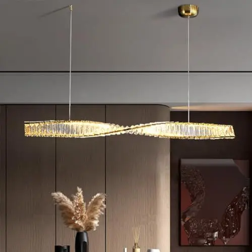 Produktbild: FWX Kronleuchter Modern Dimmbar Esstisch LED Lange Kristall Pendelleuchten Goldene Kronleuchter mit Fernbedienung Kreative Athen Deckenleuchte Esstisch Schlafzimmer Küche Bar Dekoration(Größe:120cm)