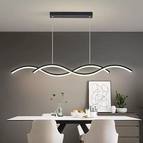 Produktbild: FWX Moderner schwarzer LED Kronleuchter 56W dimmbare Hängeleuchte mit Fernbedienung 3000–6000K Deckenleuchte für Kücheninsel Esszimmer Wohnzimmer Schlafzimmer Pendellampe