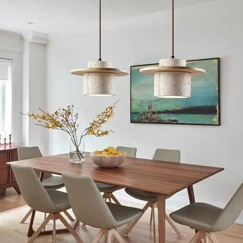 Produktbild: FWX Pendelleuchte aus natürlichem Marmor 1-flammige Nachttisch Hängelampe Mid Century Retro Kücheninsel nordisches Bauernhausdesign E27 Holzkronleuchter für Esszimmer Nachttisch Café Restaurant(2 ligh