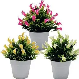 Produktbild: Fycooler Calla Lilien Künstliche Blumen Eingetopft - 3 Stück Künstliche Callalilie im Topf - Künstliche Callalilie Blüht Grünpflanzen für DIY Blumenarrangements Braut Hochzeit Home Dekoration