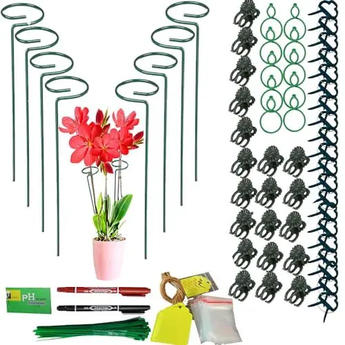Produktbild: Fycooler Pflanzenstütze 60cm pflanzenstützstab Hohe Staudenhalter Strauchstütze Stahl Garden Single Stem Stützring für Rankengewächs - Blume,Rose,Orchideen,Lilie,Pfingstrose Rankhilfe - 8 Stück