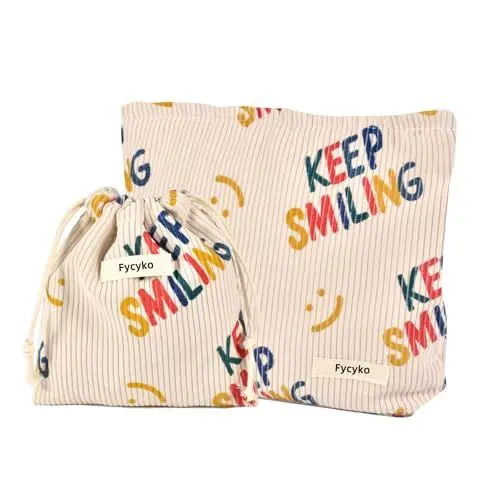 Produktbild: Fycyko 2 Stück Kosmetiktasche Reise, Tragbare Kulturbeutel Kinder Lächeln Waschtasche Organizer Smile Muster Make-up Tasche Kulturbeutel Herren Reisen Kulturtasche für Damen Mädchen (2 Stücke - Beige)