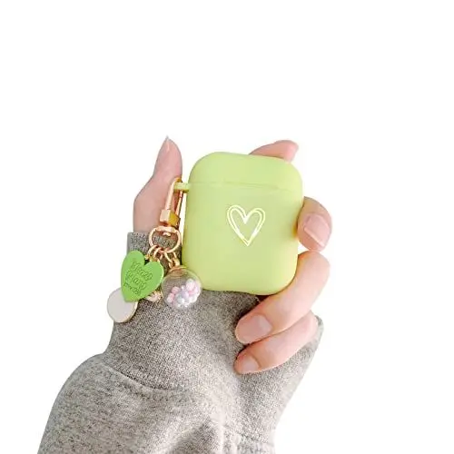 Produktbild: Fycyko Kompatibel mit AirPods 2 & 1, Herz Muster mit Niedlicher Glücksball Airpods Case mit Schlüsselanhänger Stoßfeste AirPods Schutzhülle für Mädchen Frau für Airpods 2 & 1-Minzgrün
