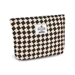 Produktbild: Fycyko Reise Kosmetiktasche,Tragbare Reise Make Up Tasche, Multifunktionale Gewebte Kulturtasche, Karierte Kulturbeutel Waschtasche Organizer für Damen und Frauen - Kaffee
