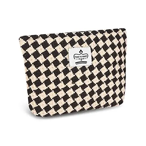 Produktbild: Fycyko Reise Kosmetiktasche,Tragbare Reise Make Up Tasche, Multifunktionale Gewebte Kulturtasche, Karierte Kulturbeutel Waschtasche Organizer für Damen und Frauen - Kaffee