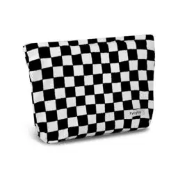 Produktbild: Fycyko Reise Kosmetiktasche,Tragbare Reise Make Up Tasche, Multifunktionale Kulturtasche aus Cord, Karierte Kulturbeutel Waschtasche Organizer für Damen und Frauen - Schwarz und Weiß