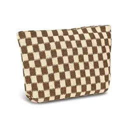 Produktbild: Fycyko Reise Kosmetiktasche,Tragbare Reise Make Up Tasche, Multifunktionale Kulturtasche aus Wolle, Karierte Kulturbeutel Waschtasche Organizer für Damen und Frauen - Khaki
