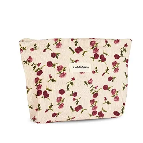 Produktbild: Fycyko Reise Kosmetiktasche Kulturtasche Portable Rose Florales Bedruckte Make-up-Tasche Schminktasche Reißverschlusstasche Kosmetiktasch Kulturbeutel Organizer für Damen und Mädchen - Beige