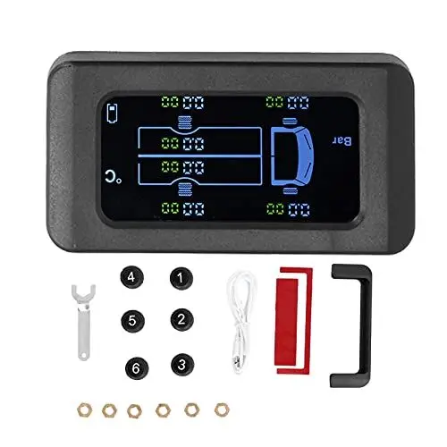 Produktbild: Fydun Reifendruck-Kontrollsystem, Universal Solar Reifendruckkontrolle USB-Aufladung 0-8,5bar 122 Psi LKW-TPMS mit 6 Externen Sensoren