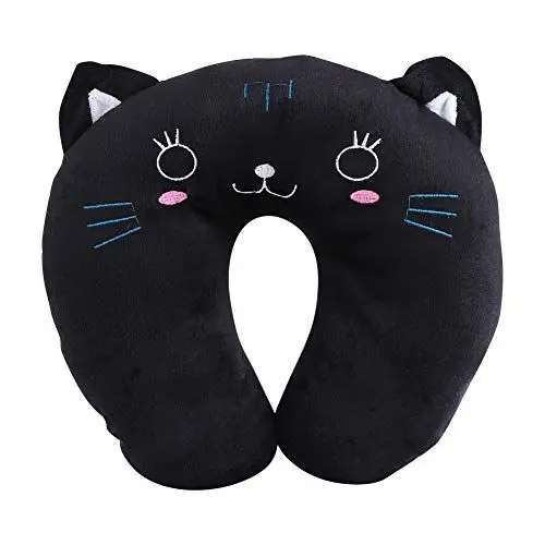 Produktbild: Fydun U-Shaped Neck Pillow Nacken und Kinn Stützendes Tier Nackenstütze & Reisekissen aus PP Baumwolle Weiches U-Förmigen Auto Kopfstützen Spielzeug Kissen(Schwarze Katze)