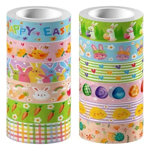 Produktbild: Fyfjur 12 Rollen Washi Tape Ostern, Ostern Washi Tape Set Selbstklebendes, Hasen Karotten Osterei Washi Tape Kinder, Deko Klebeband für DIY Handwerk, Verpackung Ostern, Scrapbooking, Geschenk(15MMx5M)