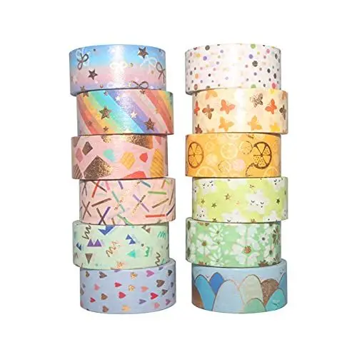 Produktbild: Fyfjur 12 Rollen Washi Tape Set, Klebeband Bunt Basteln Kinder, dekoratives Masking Washi-Tape für Scrapbooking, Farbcodieren Kartons, Beschreibbare Regenbogen Farbig Deko Klebeband Klebestreifen