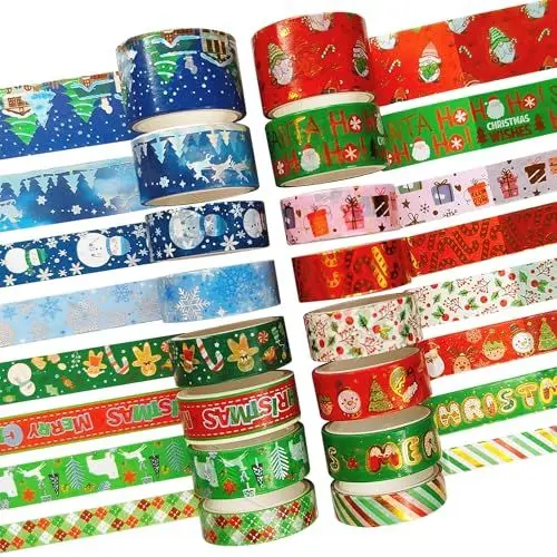 Produktbild: Fyfjur 16 Rollen Washi Tape Weihnachten, Weihnachten Washi Tape Set Selbstklebendes, Klebeband Bunt für DIY Weihnachten Handwerk, Scrapbooking, Geschenkverpackung (10MM, 15MM, 20MM, 25MM)