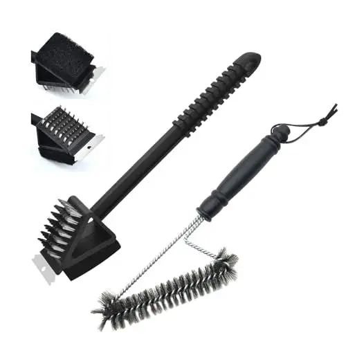 Produktbild: Fyfjur 2 Stück Grill Bürste, 3 in 1 Grillbürste Edelstahl Drahtbürste Grill, Einfach und Effizient Grillrost Bürste mit Grillschaber und Wärmedämmung Long Griff, Grillreiniger Bürste, 30/36CM