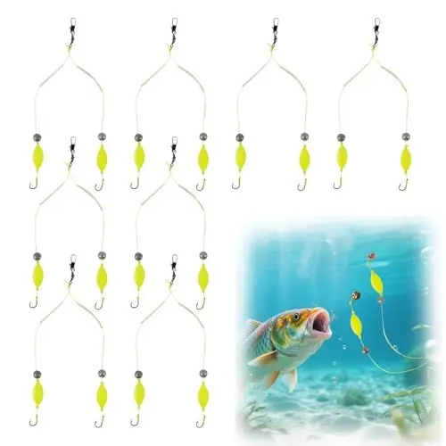 Produktbild: Fyfjur Double-Hook Angelhaken Reverse Bottom, 8 Stück Karpfen Haken für Den Umgekehrten Boden, Anti Tangle Doppelhaken Rigg für Forellen, Wels, Barsch, SüßWasser und Salzwasser (#8, #10)