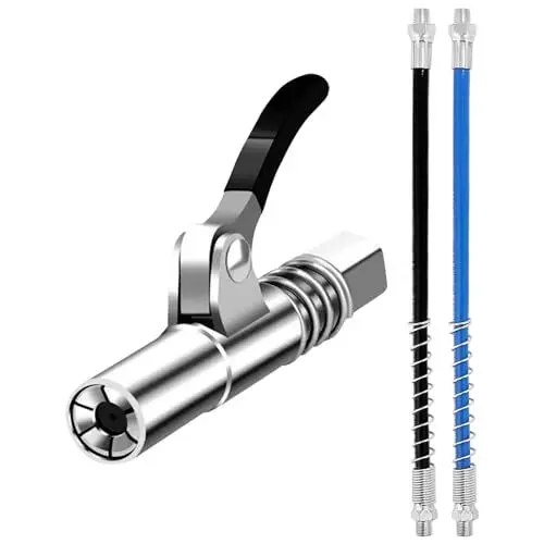 Produktbild: Fyfjur Fettpresse Mundstück, 1 Stück Edelstahl Fettpresse für Schmiernippe Mit 2 Stück 30cm Fettpresse Schlauch, Fettpresse Kupplung für M6 M8 M10 M12 M14 Standard Schmiernippel