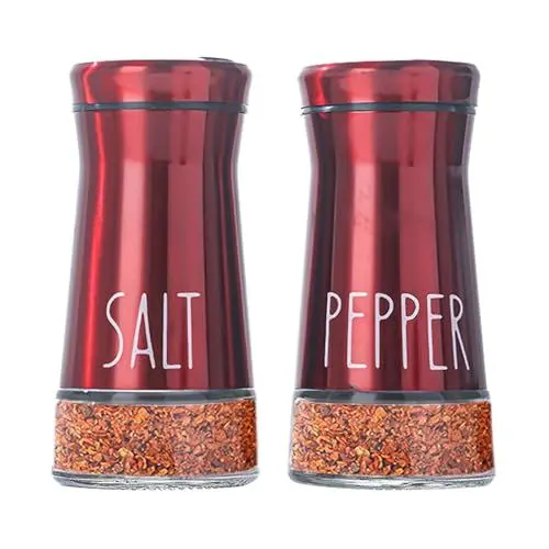 Produktbild: Fyfjur Salz und Pfefferstreuer Set, 2 Stück Salzstreuer aus Edelstahl und Glas mit Deckel, 3 Verschiedene Löcher Salz Pfefferstreuer für Gewürze (Rot, 11,5 x 5,6cm)