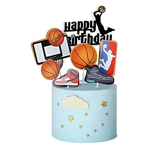Produktbild: Fyfjur Tortendeko geburtstag, Tortentopper, Kuchendeko, Fußball Topper, Kuchenstecker, Basketball Topper, Party Kindergeburtstag | Happy Birthday zum Geburtstag Cake Topper Geburtstag Party