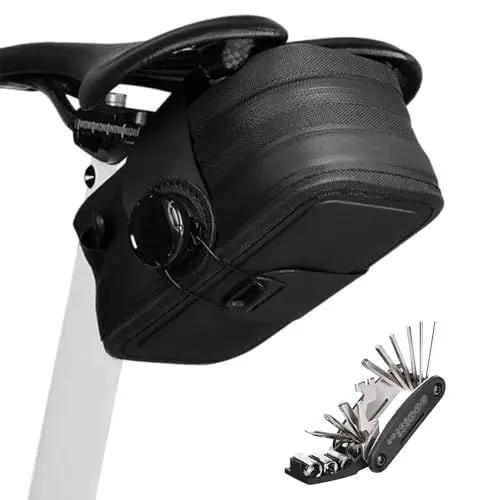 Produktbild: Fyfjur Wasserdicht Satteltaschen für Fahrrad, Fahrradtasche Sattel mit Drehverschluss, Kratz- und Verschleißfest Satteltasche Rennrad mit 16-in-1 Multitool Fahrrad (15,2x8,7x7cm)