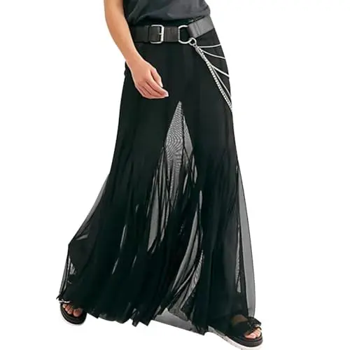 Produktbild: FYMNSI Damen Mesh Rock Festival Durchsichtiger Hohe Taille Strand Maxirock Netz Transparentes R�cke Elastischer Strandrock T�llrock Sommerrock Tanz Rave Outfit Techno Party Clubwear Karneval Schwarz S