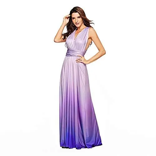 Produktbild: FYMNSI Damen Multi-Way Farbverlauf Wickelkleid Langes Abendkleid Hochzeit Brautjungfernkleid Bodenlang Partykleid Cocktailkleid Cabrio V-Ausschnitt Rückenfrei Maxikleid Sommer Strandkleid Violett S