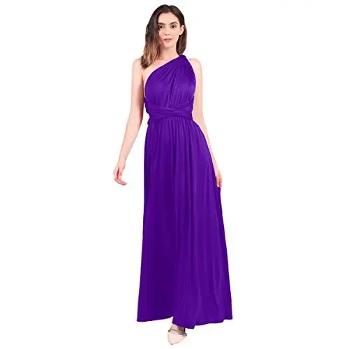 Produktbild: FYMNSI Damen Multiway Langes Abendkleid Hochzeit Brautjungfernkleid Bodenlang Party Cocktailkleid Cabrio Wickelkleid V-Ausschnitt Festkleid Rückenfrei Neckholder Maxikleid Sommer Strandkleid Lila M