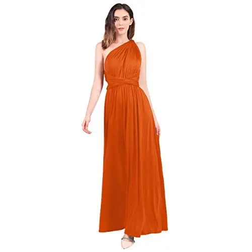 Produktbild: FYMNSI Damen Multiway Langes Abendkleid Hochzeit Brautjungfernkleid Bodenlang Party Cocktailkleid Cabrio Wickelkleid V-Ausschnitt Festkleid Rückenfrei Neckholder Maxikleid Sommer Strandkleid Orange L