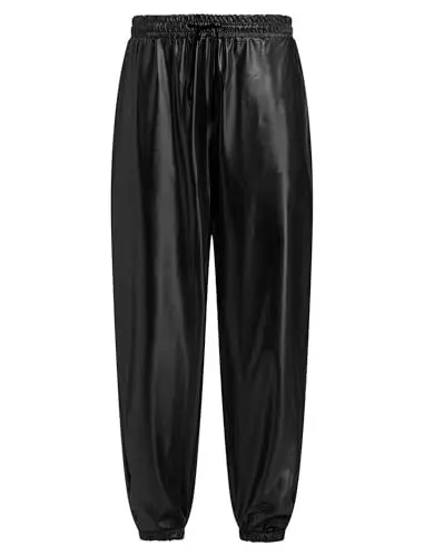 Produktbild: FYMNSI Herren Gl�nzende Metallic Hose PU Leder Wetlook Glitzer Jogginghose Nachtclub Disco Hosen Kordelzug Elastische High Waist 80er 90er Jahre Kost�m Festival Hip Hop Tanzkleidung Schwarz M