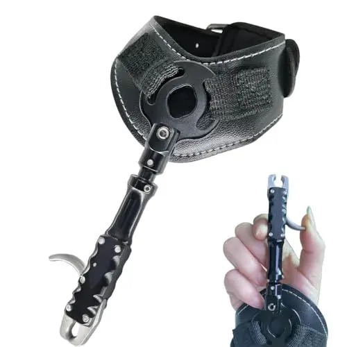 Produktbild: FymzeuQ Handgelenkband Compound Bogenauslösung, 360° drehbarer Bogenschießen Spannhilfen Daumenabzug-Klemmbacken (Caliper, Schwarz)