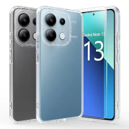 Produktbild: Fyriswho Hülle für Xiaomi Redmi Note 13 4G Schutzhülle mit 1 Stück Schutzfolie, Transparent Silikon TPU Bumper Stoßfest Kratzfeste Handyhülle für Xiaomi Redmi Note 13 4G (6.67