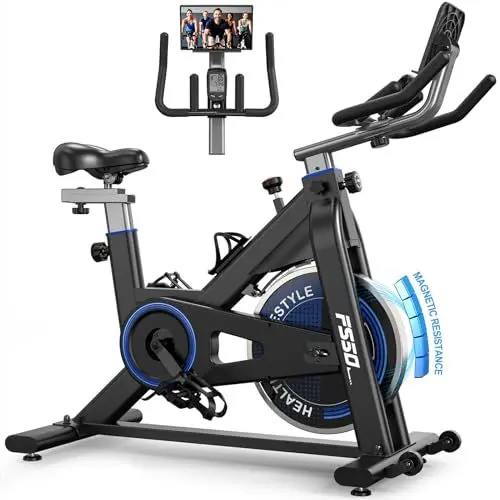 Produktbild: FYSIQ Heimtrainer Fahrrad mit 300 WATT Widerstandsmoment,4-Fach Voll Verstellbare Ergometer Hometrainer Fahrrad, Indoor Fitnessbikes mit RPM Anzeige, Große Tablet-Halter,150KG Belastbar (Black)