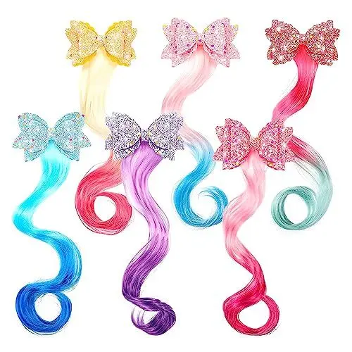 Produktbild: FYting 6Stk Haarsträhnen zum Einflechten,Haarschmuck Mädchen,Haarsträhnen Kinder Regenbogen-Haarverlängerungen, Prinzessinnen Haar Accessoires, Bunte Perücken, Haarbündel für Party, Anzieh