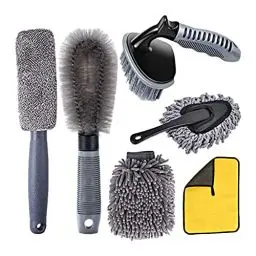 Produktbild: FYting Auto Reinigungsset,6 Stücke Autopflege Set,Reifenbürste Felgenbürste Alufelgen Waschhandschuh Auto Reinigungstücher Auto Duster Brush Für Autos, Motorräder, Wohnmobile, Lastwagen(Grey)