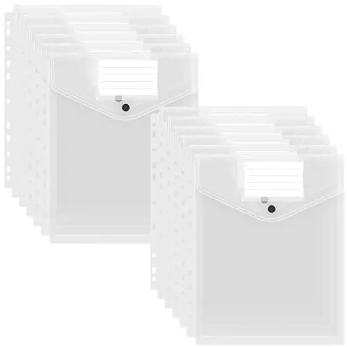 Produktbild: FYY Dokumententasche A4,12 Stück Dokumentenmappen A4 Transparent Druckknopf zum Abheften,A4 Sammelmappen für Dokumente Organisieren mit Binderlöcher und Etikettentasche für A4 2/3/4 Ringbuch,weiß