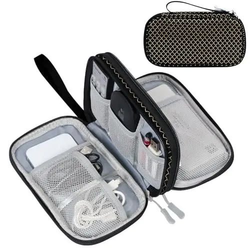 Produktbild: FYY Kabeltasche,Elektronik Tasche Organizer,Kabelorganizer Kabel Etui Elektronik Zubehör Organizer Tasche Universaltasche für Accessories Handy Ladekabel,Powerbank,USB Sticks,SD Karten,Muster Schwarz