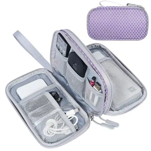 Produktbild: FYY Kabeltasche,Elektronik Tasche Organizer,Kabelorganizer Kabel Etui Elektronik Zubehör Organizer Tasche Universaltasche für Accessories Handy Ladekabel,Powerbank,USB Sticks,SD Karten,Muster Lila