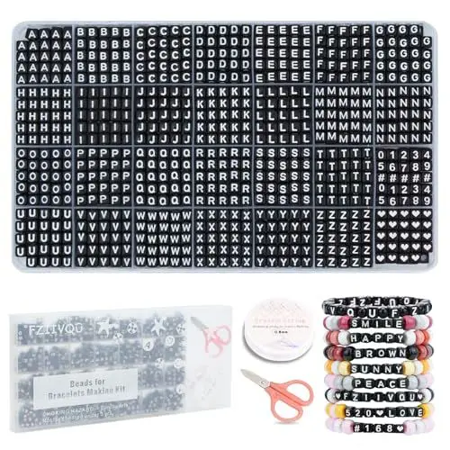 Produktbild: FZIIVQU 1120 Stück Buchstabenperlen für Armbänder, 6mm Platz Kandi Beads, Alphabet Perlen Kit, Letter Beads, Zahlenperlen, Liebesperlen DIY Perlen für Haarband Schmuck Basteln Kreativität Geschenk