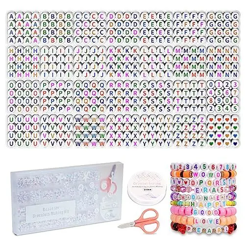 Produktbild: FZIIVQU 1450 Stück Buchstaben Perlen Set, 4x7 mm Farbig Acryl ABC Perlen Für Perlen Zum Auffädeln Zahlen Perlen Herz Perlen BuchstabenPerlen Armbänder Selber Machen
