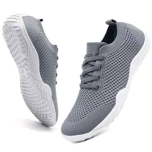 Produktbild: FZJIALI Barfuss Schuhe Damen Laufschuhe Turnschuhe Sportschuhe Leichte Sommerschuhe Bequem Barfuss Hausschuhe Mesh Sneakers Outdoor Fitnessschuhe Grau 41
