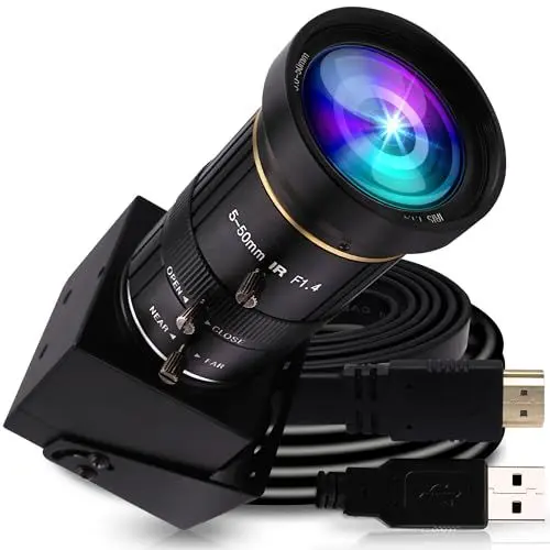 Produktbild: G 4K USB HDMI Kamera Mit Manuellem Zoom - Variabler Fokus PC-Webcam, Mini Lightburn-Kamera für Computer, H.264-Teleskop Überwachungskamera 8MP (5-50mm 10-Fach-Zoomobjektiv)