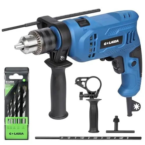Produktbild: G LAXIA Schlagbohrmaschine, 550W, 3000 U/min, 360 ° drehbarer Griff, verstellbares Bohrfutter von 13 mm, Tiefenmesser, Bohrhammer funktioniert 2-in-1, leistungsstarke Bohrmaschine, variable