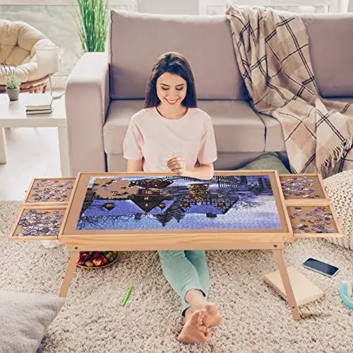 Produktbild: G TALECO Gear Puzzlebrett 1500 Teile, Puzzletisch mit 4 Schubladen und Abdeckung, 87 x 67 cm tragbarer Puzzletisch mit klappbaren Beinen für Erwachsene und Jugendlic