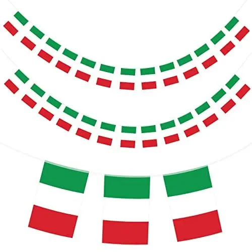 Produktbild: G2PLUS 11M Italien Flaggenkette, Girlande mit 40 Italien Flaggen, Italien Nationalflagge, 14x21CM Fähnchen Wimpelkette für Garten Bar Dekorationen