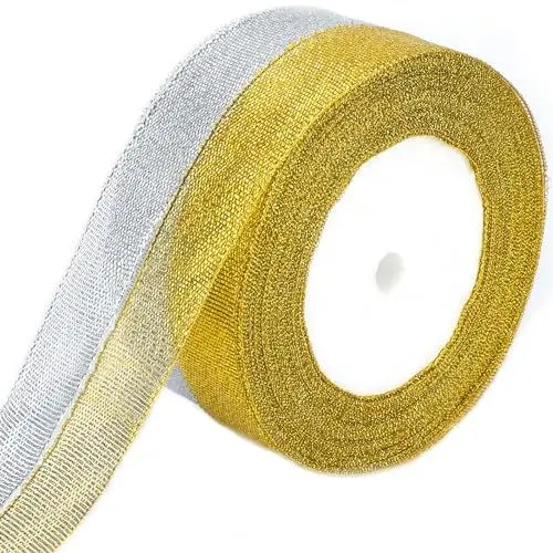 Produktbild: G2PLUS Gold und Silber Geschenkband Weihnachten, 20mm Organza Schleifenband Weihnachten, Geschenkbänder Weihnachten, 44M Glitzer Dekoband zum Weihnachten Geschenk Verpackung