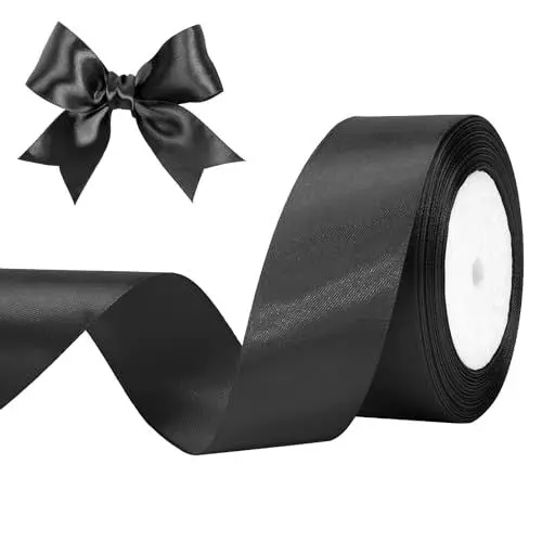 Produktbild: G2PLUS Schwarz Satinband 40mm, Breit Dekoration Geschenkband, 22m Schleifenband zum Bastel, Schwarz Satin Dekoband für Geschenkverpackung, Dekoration