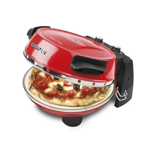 Produktbild: G3 Ferrari G10032 Pizzeria Snack Neapolitanisch, Ofen Pizza Plus EVO, Doppelt Stein Feuerfest (durchmesser 31 cm), 1200 W, Timer 5', Kochbuch inbegriffen, Rot
